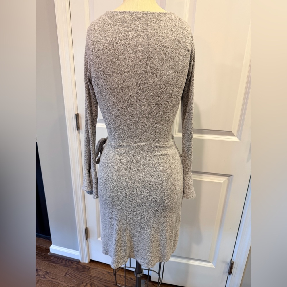Gray Wrap Bodycon Dress Small Long Sleeve Neutral Minimalist Clean Girl - Picture 4 of 9